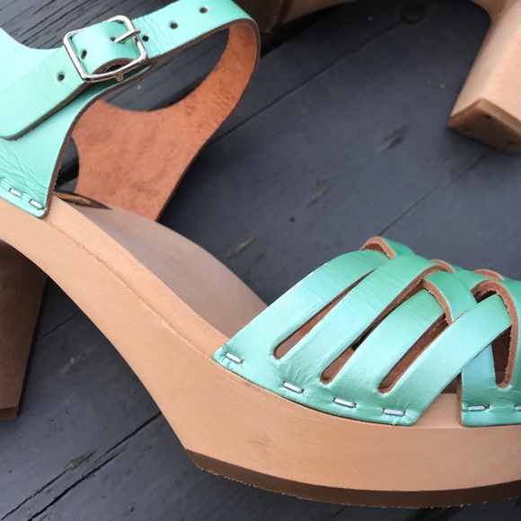 Swedish Hasbeens 39 Mint Braided Sky High Clog - Picture 4 of 8